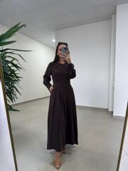 El 2339 Kendinden Kemerli Kahve Elbise