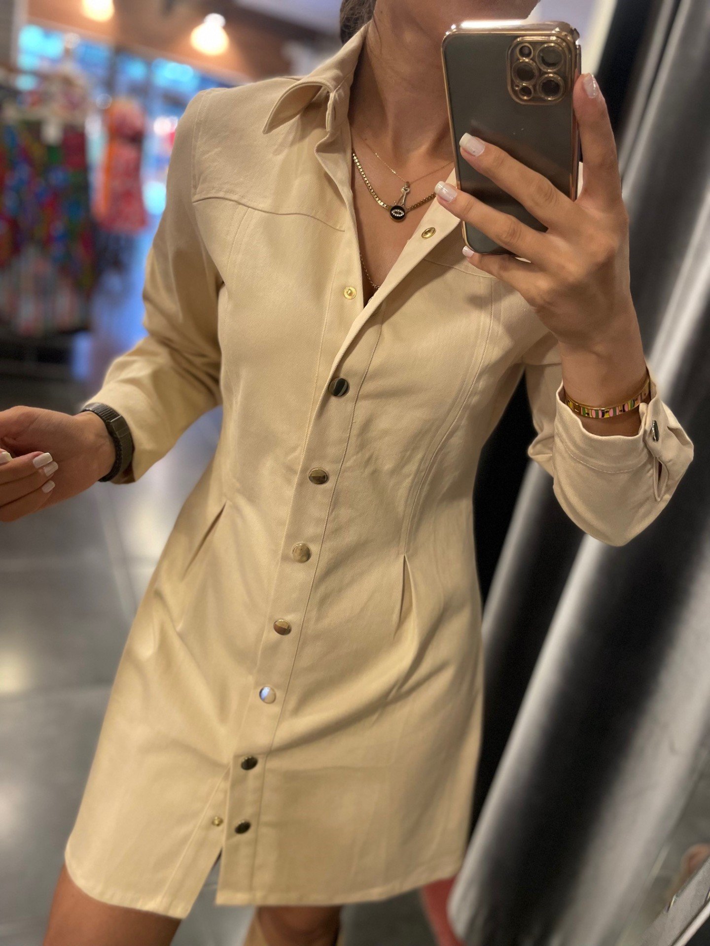 gold çıtçıtlı jean elbise