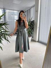 Cr 1614 Haki Yakalı Gömlek Elbise