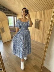 Mng gipeli pamuk viskon mavi elbise