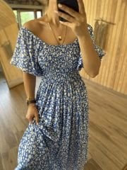 Mng gipeli pamuk viskon mavi elbise