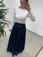 Mz 22452 Kemer Detaylı Denim Etek