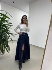 Mz 22452 Kemer Detaylı Denim Etek