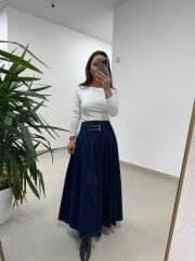 Mz 22452 Kemer Detaylı Denim Etek