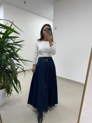 Mz 22452 Kemer Detaylı Denim Etek