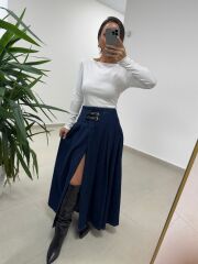 Mz 22452 Kemer Detaylı Denim Etek