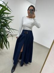 Mz 22452 Kemer Detaylı Denim Etek