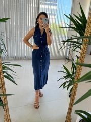 Mc 5946 Cep Detaylı Pamuk Keten Laci Elbise