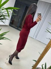 Burgundy Dress with Mc Side Pleat Detail