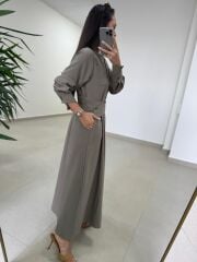 El 2339 Kendinden Kemerli Haki Elbise