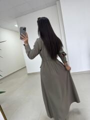 Fl 2339 Kendinden Kemerli Haki Elbise