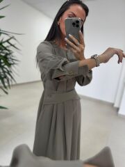 El 2339 Kendinden Kemerli Haki Elbise