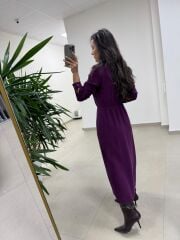 Ms 2894 Gizli Fermuar Detaylı Tensel Mürdüm Elbise