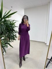 Ms 2894 Gizli Fermuar Detaylı Tensel Mürdüm Elbise