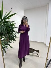 Ms 2894 Gizli Fermuar Detaylı Tensel Mürdüm Elbise