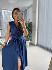 Cr 1614 İndigo Yakalı Gömlek Elbise