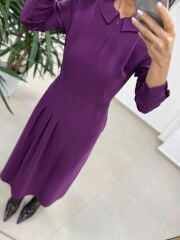 Ms 2894 Gizli Fermuar Detaylı Tensel Mürdüm Elbise