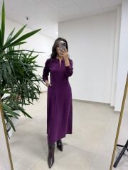 Ms 2894 Gizli Fermuar Detaylı Tensel Mürdüm Elbise