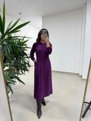 Ms 2894 Gizli Fermuar Detaylı Tensel Mürdüm Elbise