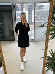 Ms Siyah Yaka Taşlı Poplin Gömlek Elbise