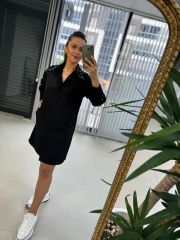 Ms Siyah Yaka Taşlı Poplin Gömlek Elbise