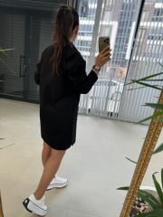 Ms Siyah Yaka Taşlı Poplin Gömlek Elbise