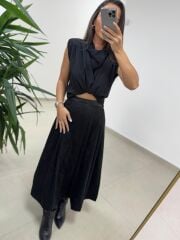 MZ 20554 Siyah Vatkalı Degaje Yaka Bluz