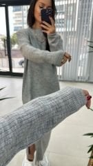 Bisiklet Yaka Yırtmaç Detaylı Antrasit Elbise