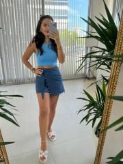 Zr Striped Indigo Shorts Skirt
