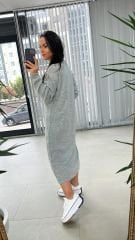 Bisiklet Yaka Yırtmaç Detaylı Antrasit Elbise