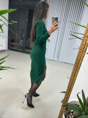 Mc Yan Pile Detaylı Yeşil Elbise