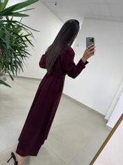 Fl 2339 Kendinden Kemerli Mürdüm Elbise