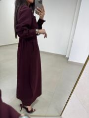 El 2339 Kendinden Kemerli Mürdüm Elbise