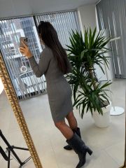 Anthracite Ribbed Knit Pencil Dress