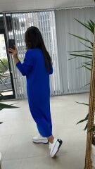 Crew Neck Slit Detailed Saks Dress