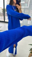Crew Neck Slit Detailed Saks Dress