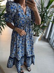 Orj. Marka Geçişli Poplin Saks Elbise