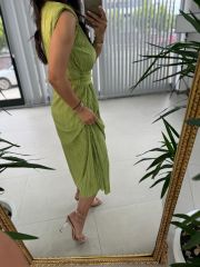 My 3448 Krinkil Yağ Yeşili Elbise