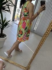 Sıfır kol renk geçişli poplin elbise