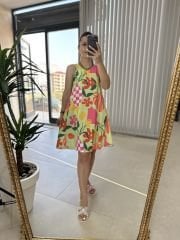 Sıfır kol renk geçişli poplin elbise