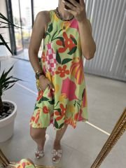 Sıfır kol renk geçişli poplin elbise