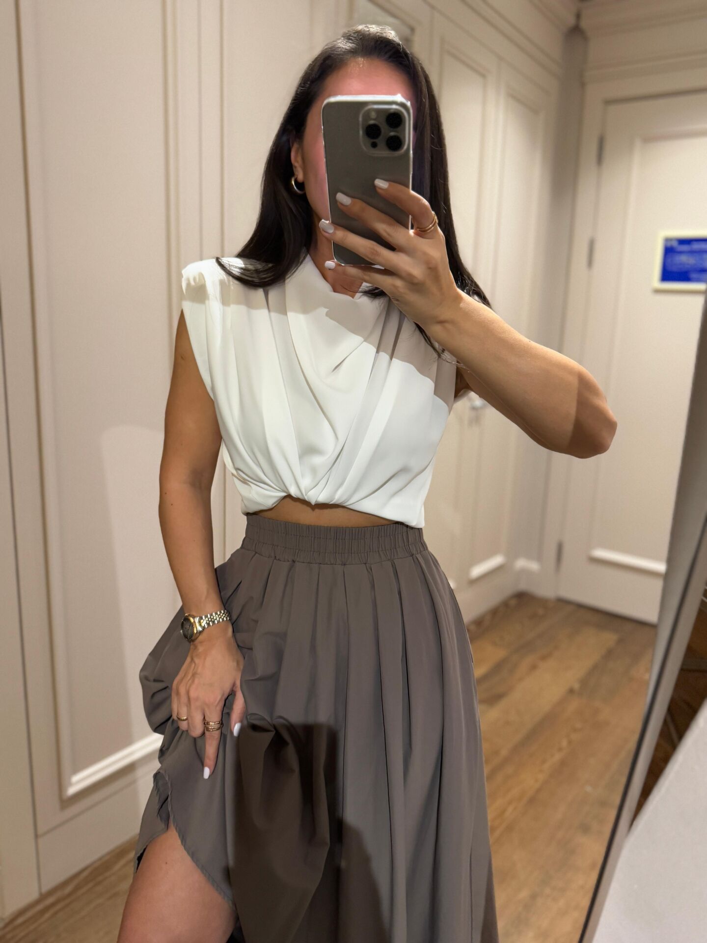 MZ 20554 Beyaz Vatkalı Degaje Yaka Bluz