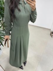 Ms 2894 Gizli Fermuar Detaylı Tensel Haki Elbise