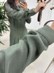 Ms 2894 Gizli Fermuar Detaylı Tensel Haki Elbise