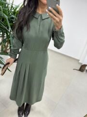 Ms 2894 Gizli Fermuar Detaylı Tensel Haki Elbise