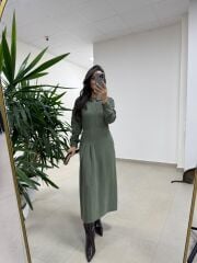 Ms 2894 Gizli Fermuar Detaylı Tensel Haki Elbise