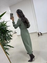 Ms 2894 Gizli Fermuar Detaylı Tensel Haki Elbise