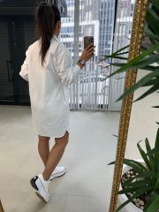 Ms White Collar Stone Poplin Shirt Dress