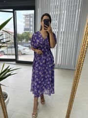 Mng mor çiçekli yoryo elbise