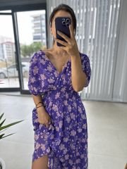 Mng mor çiçekli yoryo elbise
